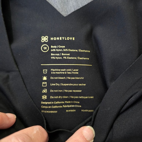 HONEYLOVE Body Bra Black Wireless Comfort Support Everyday Lounge 1X - Picture 6 of 6